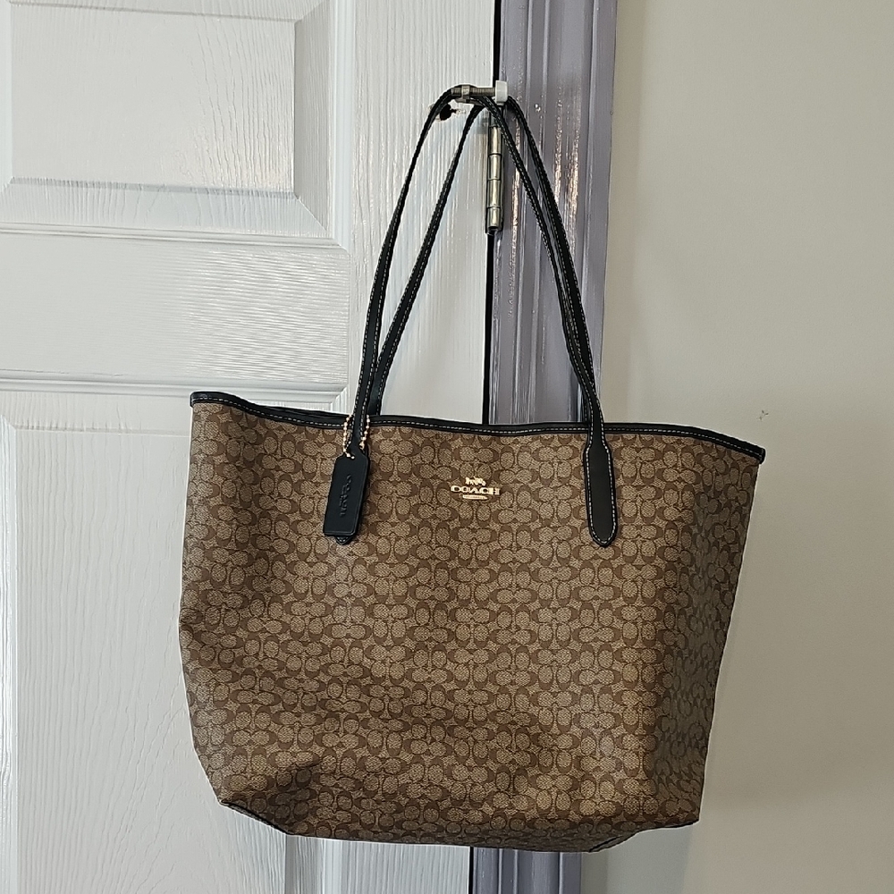 Coach Tan and Black Signature Tote